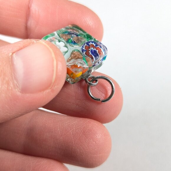 Small Murano glass square jewelry pendant, Murano glass Millefiori charm - Picture 3 of 8